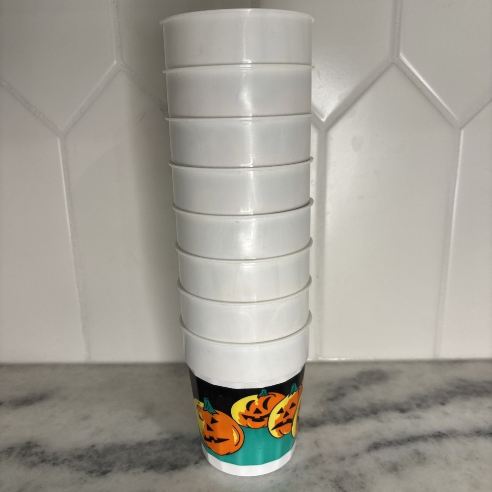 Halloween Tumbler Cups‎ Lot Of 8 Vintage Jack O Lantern Pumpkin